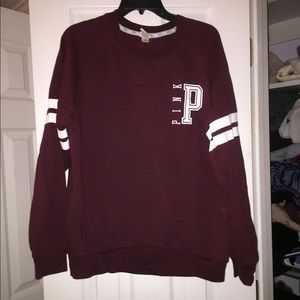 Maroon PINK sweatshirt with stripes on sleeves